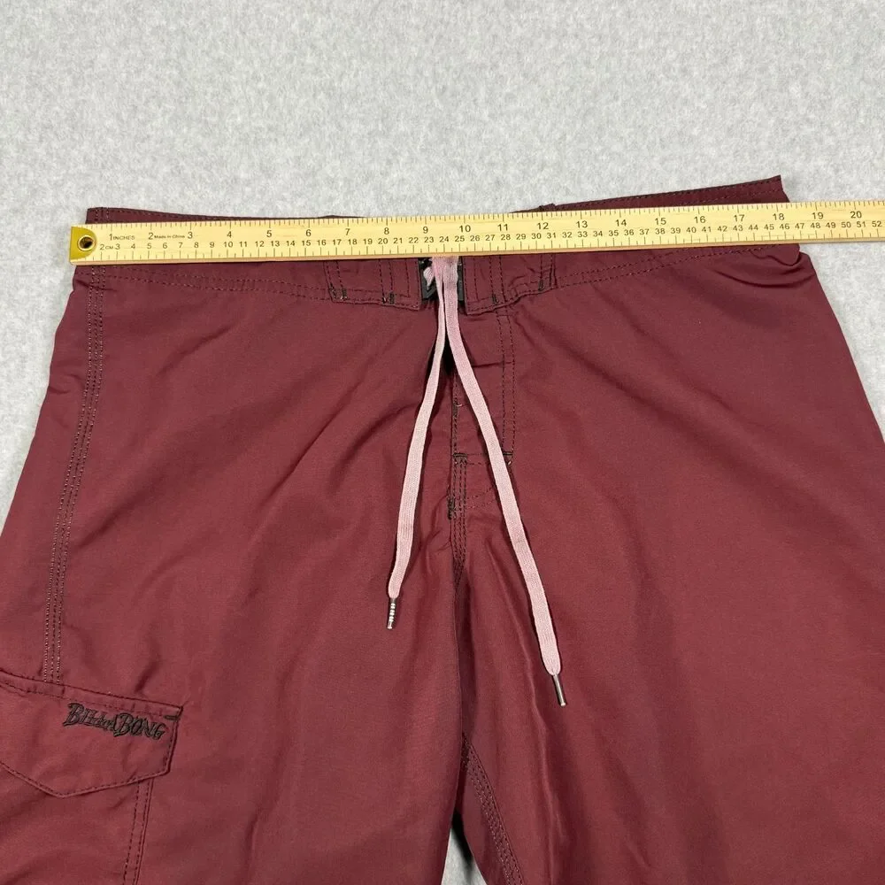 Vintage Y2K Era Billabong Maroon Polyester Cargo Board Shorts Size 36